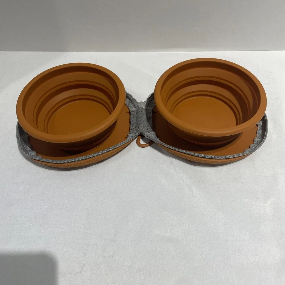 Alilang Portable‎ Foldable Pet Feeding Bowl, Double Collapsible Case
